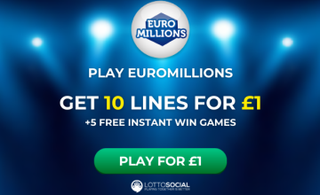 75% OFF EuroMiIlions - 10 Lines for £1 + 5 FREE Instant WIN Games at Lotto Social