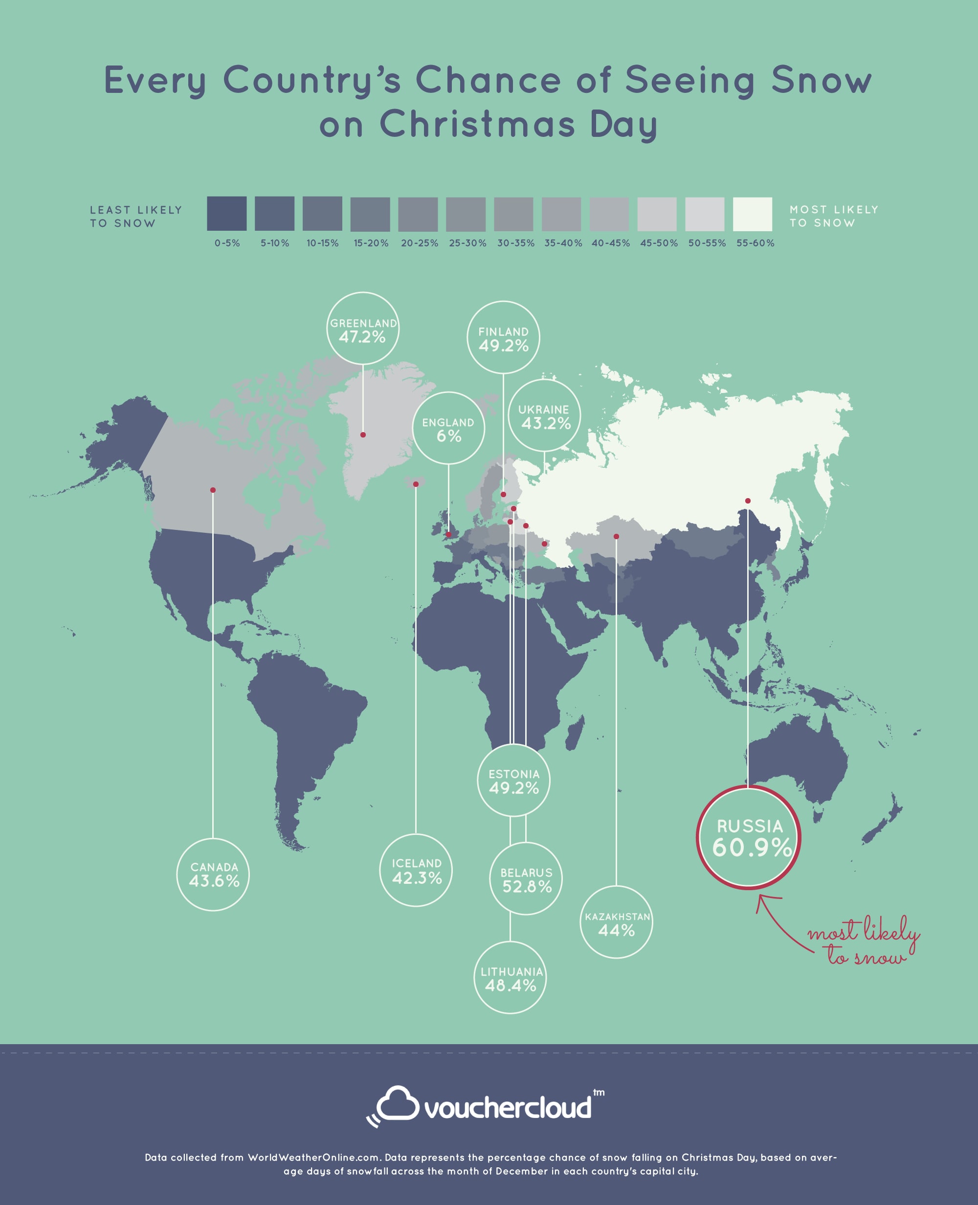 The White Christmas Map - The Chance of Xmas Snow in Every Country